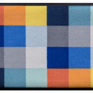 Geometrické vzory- premium rohožka – modro-žltá pepita