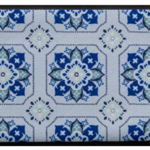 Ozdobná premium rohožka – modrý kvetinový vzor dlažby