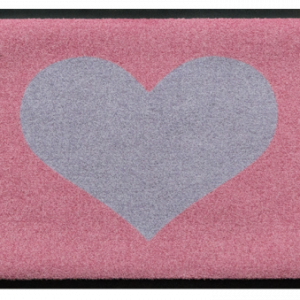 Srdiečkový vzor-premium rohožka – ružovo-sivá