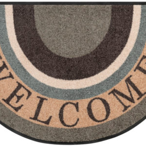 Welcome hnedá pruhovaná polkruhová rohožka 50×85 cm