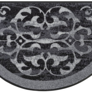 Sivá ornamentová polkruhová rohožka 50×85 cm