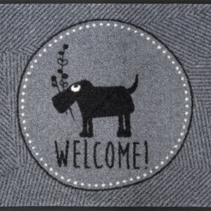 Welcome- sivá rohožka so psím motívom 50×75 cm